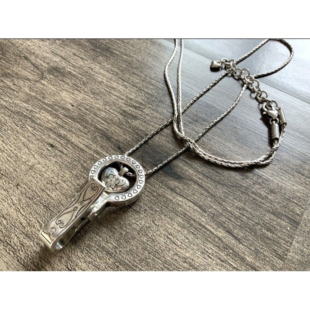 Brighton Necklace Silver Floating Heart Lanyard ID BadgeHolder Necklace 36"